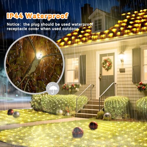 LitHome 14.8FT x 5FT Christmas Net Lights Outdoor Mesh Lights, 300 LED Warm White Net Light 8 Modes Connectable, Waterproof Giant Christmas Mesh Light Green Wire for Bushes Garden Yard Party Decor