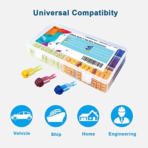 Riseuvo 240pcs T-Tap Wire Connectors, Self-Stripping Quick Splice Wire Terminals, with Nylon Fully Insulated Male Spade Disconnect Kit