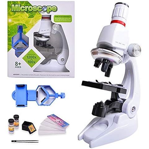 HONPHIER Kids Microscope 100x 400x 1200x Microscope for Children Microscopes Set Microscope Kit Kids Toys Science with Adjustable Phone Holder Cover