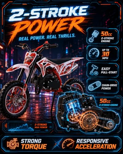Image of 50cc Kid Gas Dirt Bike, 2-Stroke Gas Powered Kids Motorcycle
