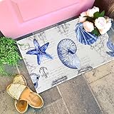 Ocean Theme Seashell Starfish Nautical Decorative Doormat 30'x17', Seasonal Holiday Low-Profile Non-Slip Floor Mat Switch Mat for Indoor Outdoor