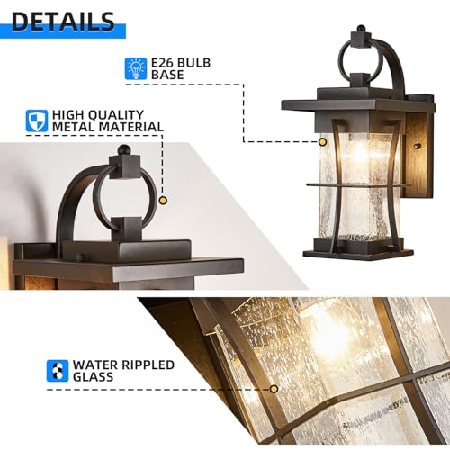 EERU Outdoor Wall Sconces Light Fixtures Exterior Wall Lantern Outside House Lamps Waterproof Black Metal with Clear Seeded Glass, Perfect for Exterior Porch Patio House by EERU - Image 4