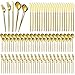 Meanplan 200 Pcs Gold Silverware Set Stainless Steel Flatware Set Cutlery with Knives Spoons and Forks Portable Reusable Gold Utensils Kit for Home Restaurant Apartment and Kitchen, Service for 40