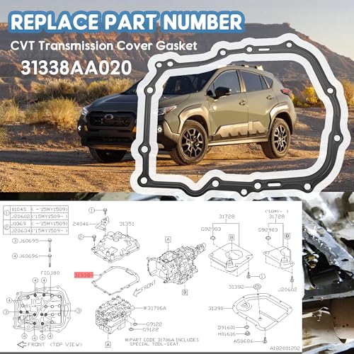 Image of CVT Transmission Cover Gasket Compatible with 2013-2019 Subaru Crosstrek,2014-2023 S-ubaru Forester,2013-2019 Subaru Legacy 2.5L,2012-2023 Impreza 2.0L,2014-2019 Outback 2.5L,Replace31338AA020
