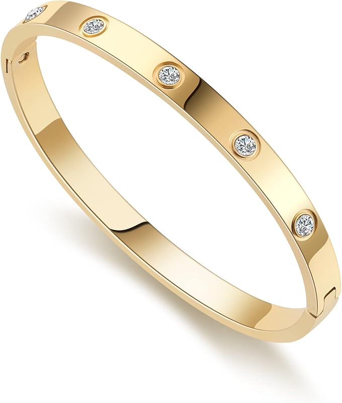 Pulseras de oro RIMRIVA para mujer, joyería de amistad y amor | Pulsera de acero inoxidable joyería regalos de cumpleaños de Navidad para mujeres rellenos de medias boda San Valentín ella