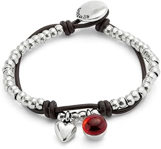 Uno de 50 Armband aus Sterlingsilber mit Leder und rotem Muranoglas