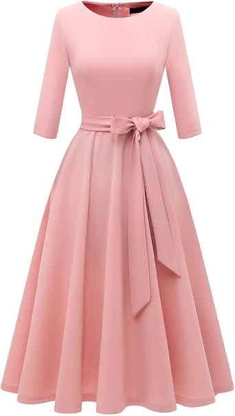 DRESSTELLS Cocktail Dresses for Women, Vintage Wedding Guest 3/4 Sleeves Formal Church Tea Dress