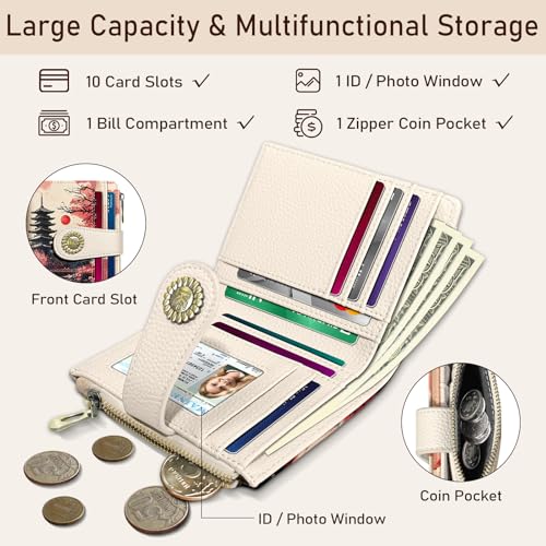 Image of Kelvoris Japanese Sunset Goth Small Rfid Women Wallet Zipper Coin Pocket | Bifold PU Leather Compact Cash Credit Card Holder, Travel Purse for Female Ladies Teen Girls, 1 ID Window 10 Card Slots
