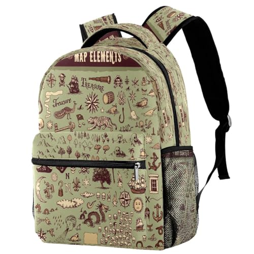 Sac à dos d'école et de voyage pour adolescents style vintage carte pirate