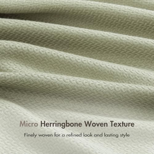 Image of Madison Park 100% Egyptian Cotton King Bed Blanket for Summer, Green | Cozy Soft Breathable Durable, Micro Herringbone Weave Casual, Lightweight Knit All Season Throw for Bed Couch, Sofa, OEKO TEX