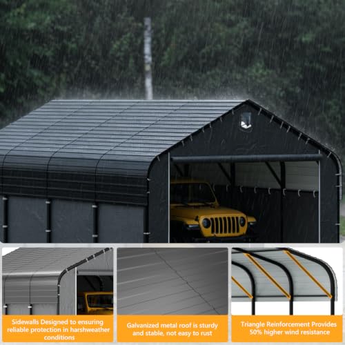Image of 12x20 Heavy‑Duty Metal Carport with Removable Sidewalls, All‑Weather Car Canopy, Snow & Wind Resistant, for Cars, Trucks, Boats and Outdoor Storage