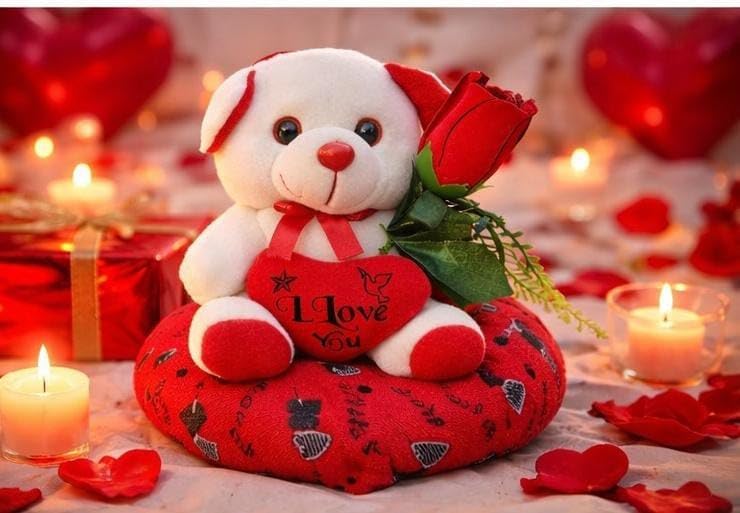 Image of Cute Teddy Bear with Red Rose | Romantic Soft Toy Gift for Girlfriend, Wife & Valentine's Day | Love Teddy Plush Toy