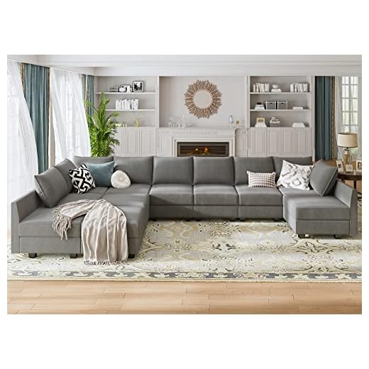 HONBAY Convertible U Shaped Modular Sofa Sectional Modular Couch with Chaise Oversized Sofa Sleeper Couch for Large Living Room,Grey