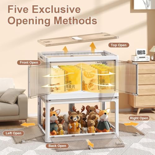 Image of 3 𝐏𝐀𝐂𝐊 Plastic Rack for Storage Cabinet with Wheels | Multipurpose Shelf Storage Services Almirah Wardrobe for Clothes, Kitchen Cupboard | Plastic Organizer with Transparent Doors