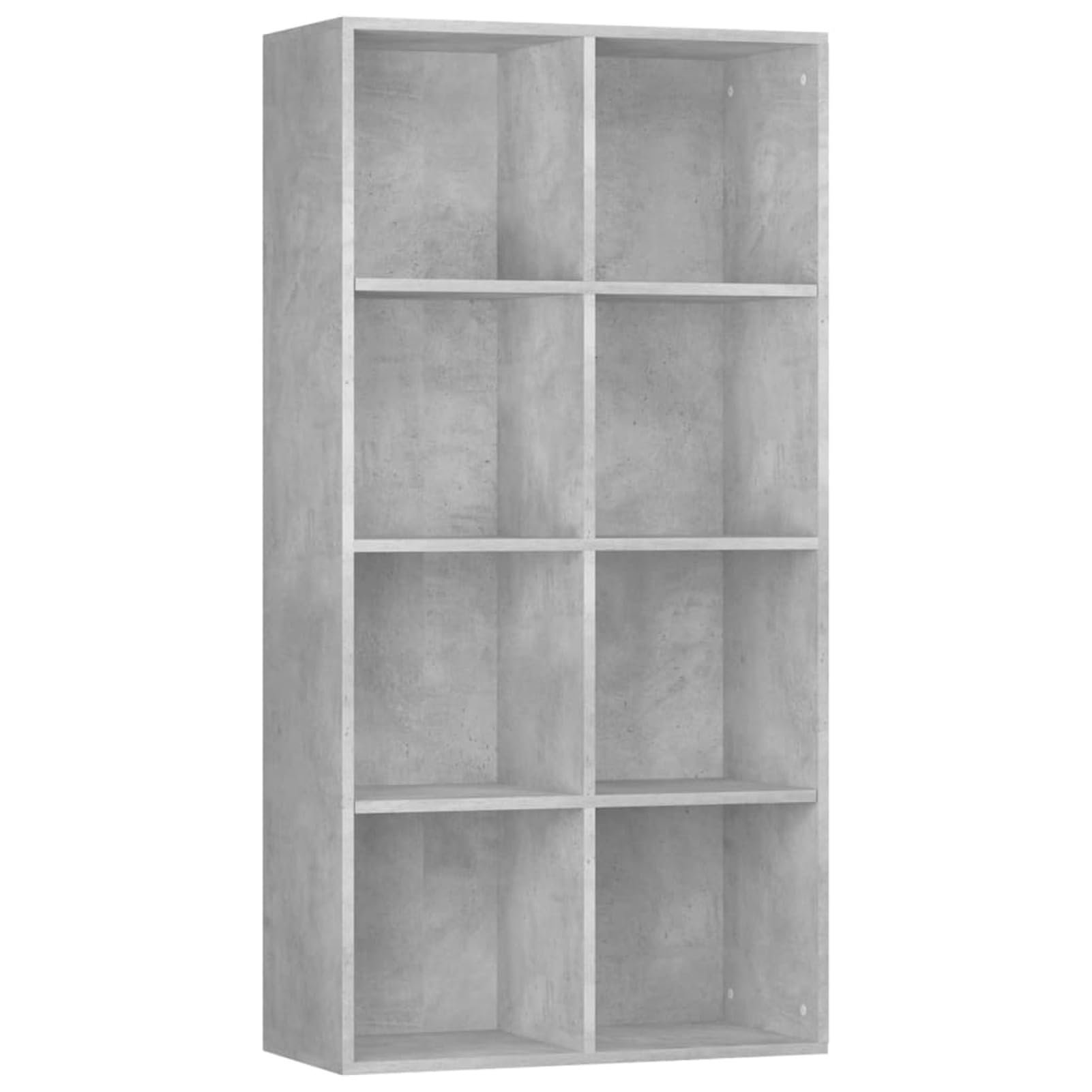 Bibliothèque buffet avec 8 compartiments, étagère haute, étagère de bureau, meuble de salon, bureau, gris béton, 66 x 30 x 130 cm, matériau dérivé du bois