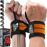 Wrist Wraps (1 Pair/2 Wraps) for Weightlifting/Cross Training/Powerlifting/Bodybuilding-Women & Men-Premium Quality Equipment & Accessories Avoid Injury During Weight Lifting-(Orange)-1 Year Warranty