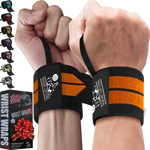 Nordic Lifting Wrist Wraps with Thumb Loops for Lifting and Strength Training, Wrist Wraps Men Weightlifting and Powerlifting Support for Gym Use, Orange