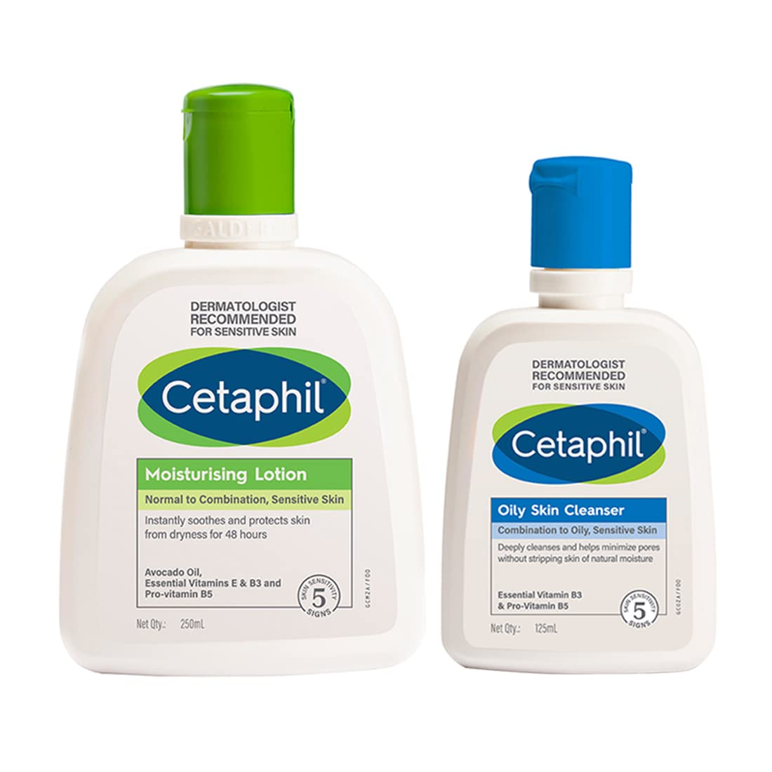 Cetaphil Moisturizing Lotion For Sensitive Or Dry Skin 250 ml and Oily Skin Cleanser 125ml Combo