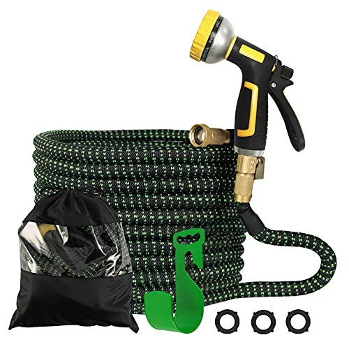 WXNANY Garden Hose 100ft Expandable No Kinks Water Gardening Hose with 3/4' Solid Brass Connector & 10 Function Sprayer Nozzle Leakproof Pipe for Car Washing, Pet Cleaning, Watering Yard