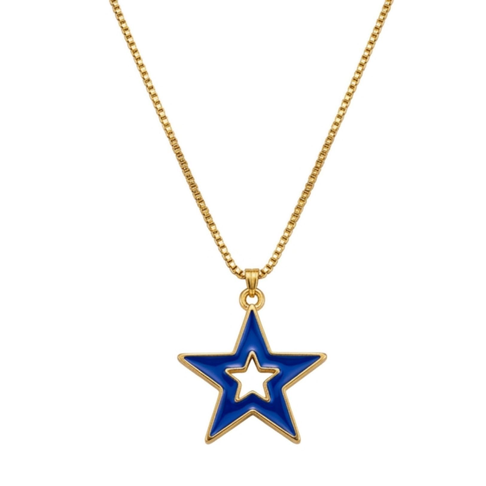 Gold-Plated Blue Enamel Star Pendant Necklace with Box Chain for Men & Women | Minimalist Cut-Out Star Geometric Locket Jewellery for Daily Wear & Gifting-image-41