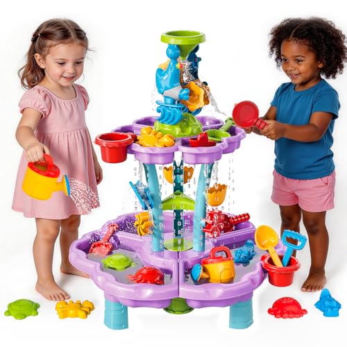 deAO Table à Eau de Sable 3 en 1 pour Enfants, Plage Jeu Sable Eau - Double Niveau avec 13 Accessoires, Table d‘Activités Sensorielle de Plage pour...