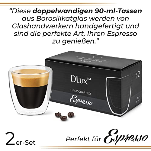 Dlux Espresso Coffee Cups 3Oz, Double Wall, Clear Glass Set Of 2 Glasses, Insulated Borosilicate Glassware Tea Cup Mug #TOP5