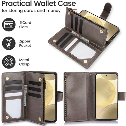 Étui portefeuille Samsung S24 S25 avec sangle à fleurs et fermeture éclair