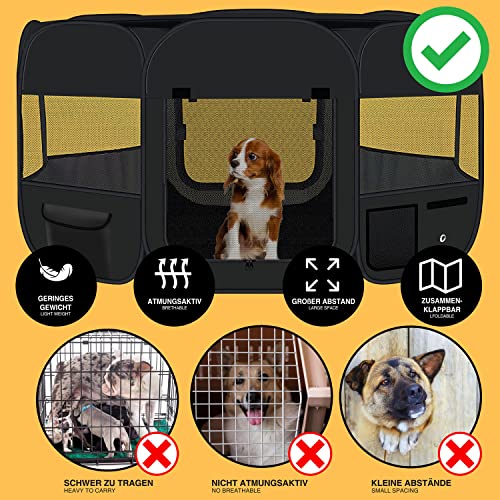 all Pets United® Welpen-Laufstall Tierlaufstall Welpenauslauf-Stall; XXL Freigehege für Hunde, Katzen, Hasen & Kleintiere im Innen- und Außenbereich (Schwarz)