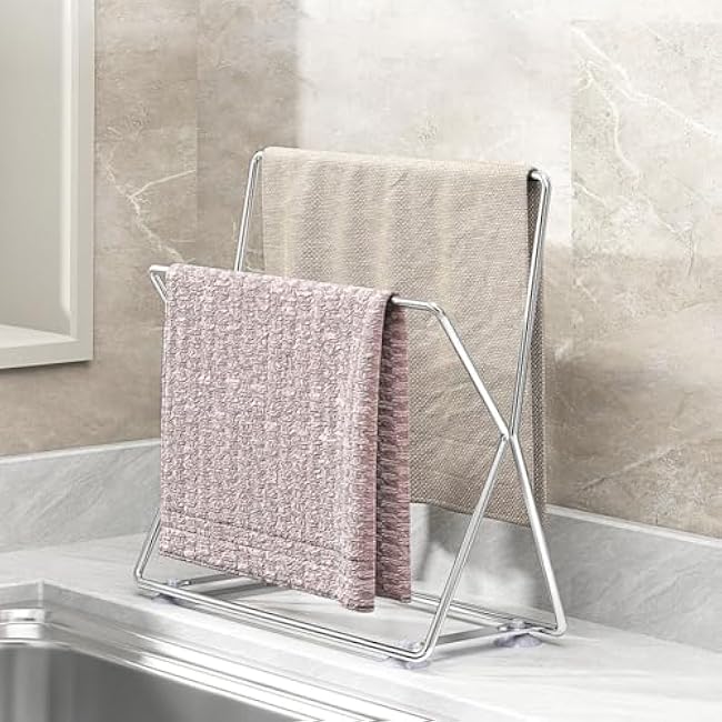 SUS304 Stainless Steel Dish Cloth Rail for Kitchen, Kitchen Towel Holder, Swedish Dishcloth Holder, Dish rag Hanger, Dish Towel Holder for All Types of Sinks and Smooth Surfaces