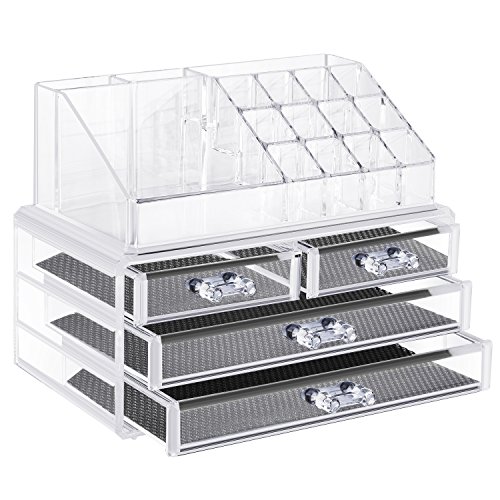 Neewer Acrylic Jewelry and Cosmetic Storage Display Box Drawers, Makeup Palette Organizer, Quality Clear Plastic, 2 Pieces Set