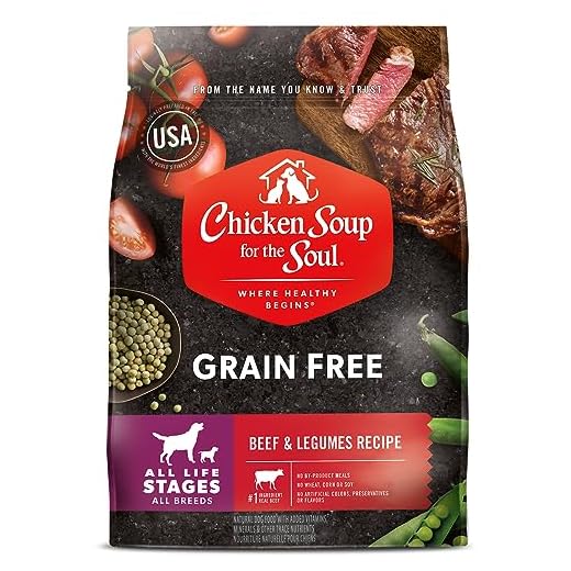 Chicken Soup for The Soul All Natural Premium Grain-Free All Life Stage Dry Dog Food, Real Meat First Ingredient, No by-Products, Added Taurine Supports Heart Health, Beef & Legumes, 4lb