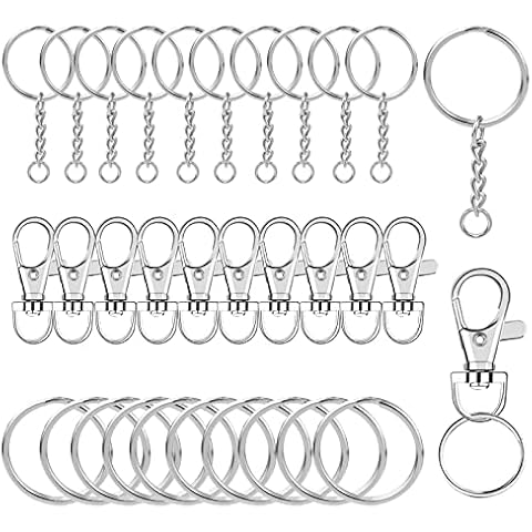 LISSUDA 40PCS Keychain Rings Key Ring Making Set Swivel Clasp Lanyard Snap Hooks 25mm Key Ring Hoops with Open Jump Rings Metal Key Ring Clips Split Rings for Jewellery Making DIY Craft Resin Keyring Cover