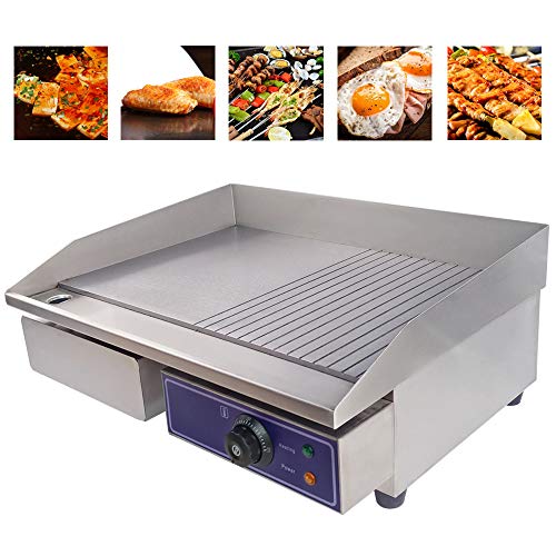 TAIMIKO Commercial Electric Griddle Flat Top Grill HotPlate Kitchen Grill CounterTop Stainless Steel Thermostatic Control 3000W 22" (Two Half Iron Plate) - Thumbnail 7