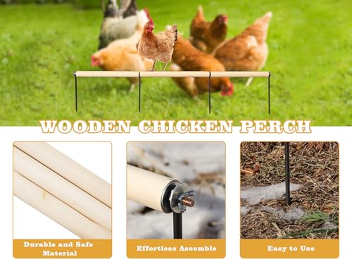 Image of Chicken Coop Accessories, Extra Long Wooden Chicken Roosting Perch with Metal Stakes, Roosting Bars for Chickens in Coop, Chicken Enrichment Toys