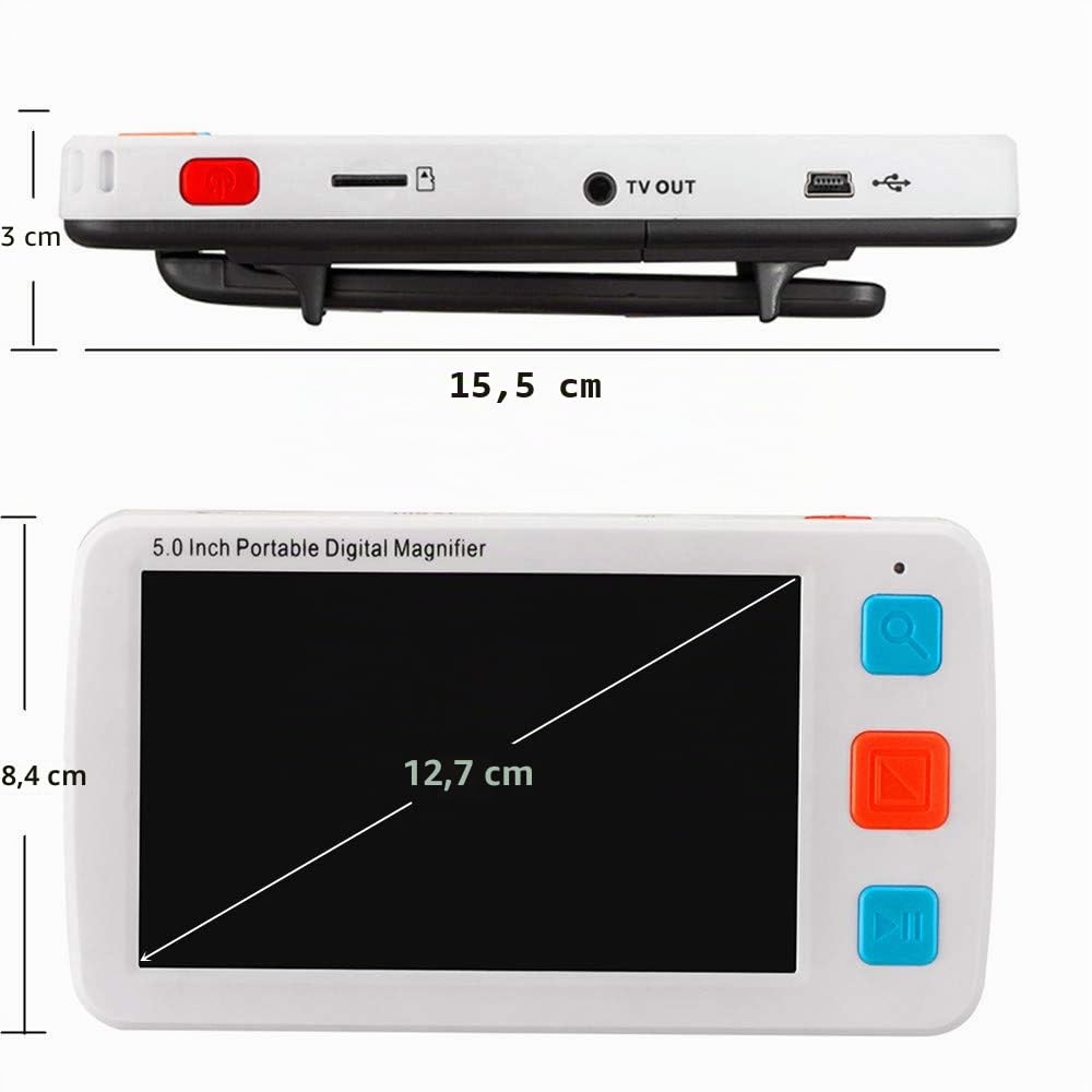 Loupe numérique Portable, Aide à la Lecture électronique, Zoom 4X-32X, poignée Pliable pour écran LCD de 5 Pouces pour Les Groupes malvoyants (Blanc)