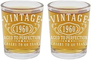 2pk Vintage 1960 Etched 2.5oz Shot Glasses - 60th Birthday Aged to Perfection