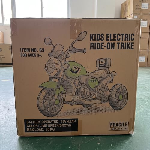 Image of Srecap Ride Xtreme Electric Bike for Kids | 6V Battery, MP3 Player, USB, Bluetooth, LED Lights & Foot Accelerator | Battery-Operated Ride-On Bike with Backrest for Boys & Girls Aged 1-4 Years (Green)