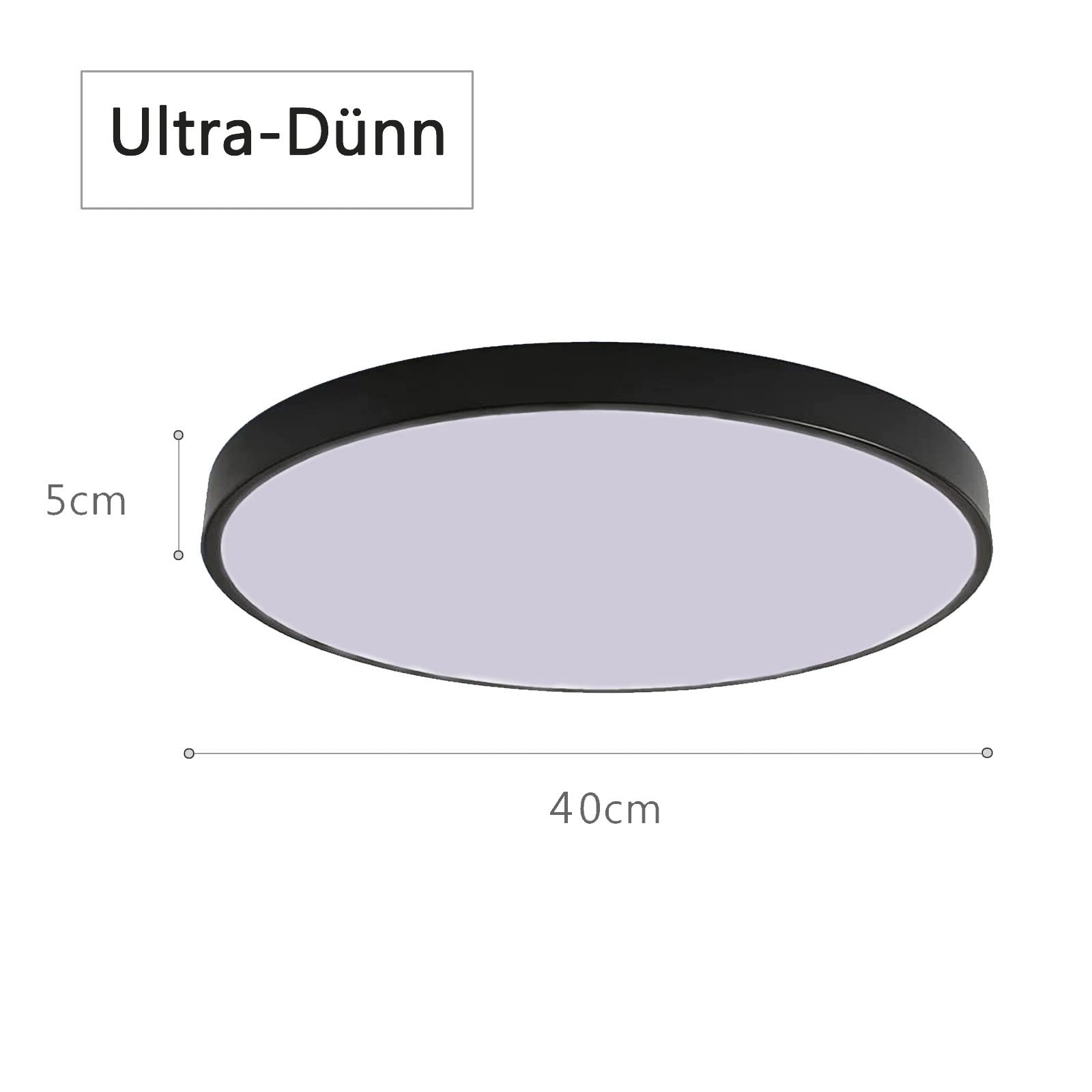 24W LED Luz de techo con sensor de movimiento Pasillo Lámpara de techo Ultraslim Ø40cm 3000K Blanco Cálido Interior con sensor de movimiento Negro Ronda Moderna Lámparas de techo de latón