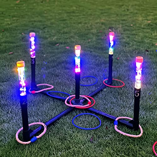 OUTTOY Outdoor Yard Games for Adult and Family, Led Ring Toss Games for Kids? Glow in The Dark Games for Lawn, Backyard, Camping, Beach