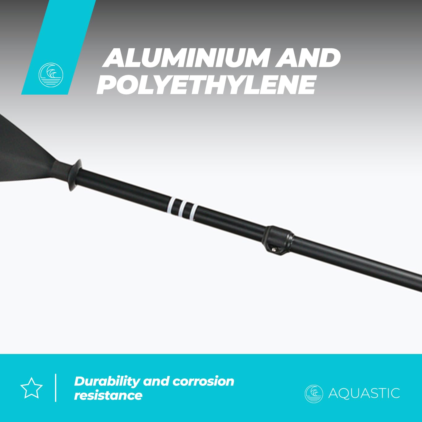 AQUASTIC SUP/wiosło do kajaka, 3-częściowe, wszechstronnie regulowana długość 175-220 cm, trwały trzpień aluminiowy, kompaktowy, lekki łopatka wioślarska AQS-SPD004 czarne