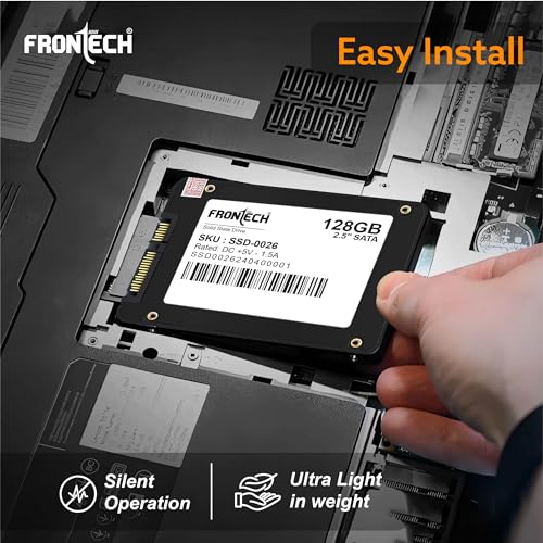 Image of FRONTECH 128GB Internal SSD, 2.5 SATA3, TLC+SMI, Low Energy Consumption, Ultra Fast with Read /Write Speed Upto 500 /480 Mbps, (SSD-0026, Black & White)