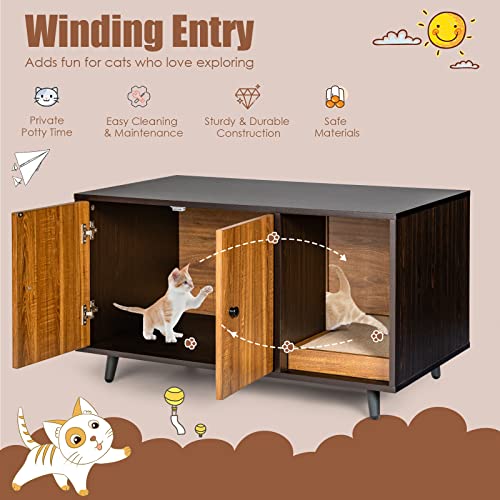 Tangkula Cat Litter Box Enclosure, Cat Washroom W/Divider, Scratching Pad, Metal Leg, Enclosed Cat Box Cabinet Pet House… - Image 6
