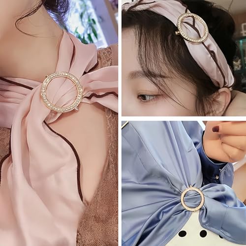 Image of SYWDUDUCLT Scarf Ring for Women's Shawl, Silk Neckerchief, Tshirt, Gold /Sivler, S /M /L, 2 Pcs
