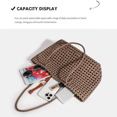 Image of JINMANXUE Woven Tote Bag For Women,Travel Shoulder Bag, Large Hollow Beach Soft Satin Handbags Hand-woven Satchel Clutch