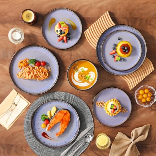 Image of vancasso Plates and Bowls Sets, 24 Pieces Stoneware Dinnerware Sets for 8, Kitchen Dish Set Mircowave and Dishwasher Safe Ceramic Dishware, Purple, Series AMBER
