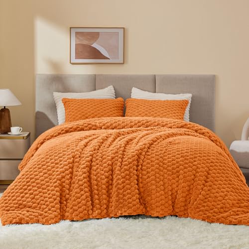 Image of BEDELITE Fluffy King Size Comforter Set - Burnt Orange Fleece Soft Comforter for King Size Bed, Luxury Warm Bedding Set for Winter, Fuzzy Bed Set 3 Pieces (1 Comforter, 2 Pillowcases)