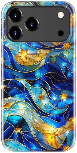 Image of Goodon for iPhone 17 Pro Case Cute - Wireless Charging Compatible - Dual-Layer Hard Shell + Silicone Cover - Protective Phone Case with Trendy Designs for Women - Abstract Bule Gold Water