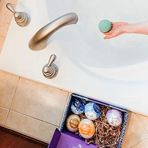 6 Relaxing Bubble Bath Bombs By Two Sisters Spa. 6-5Oz Large 99% Natural Fizzies For Women, Teens And Kids. Moisturizes Dry Sensitive Skin. Releases Color, Scent, And Bubbles. Lavender, Eucalyptus #TOP5