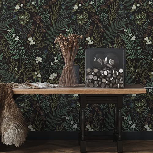 Varypaper 17.7''X118'' Tropical Moss Leaf Peel And Stick Wallpaper Black Floral Self Adhesive Removable Contact Paper Decorative For Bedroom Walls Cabinets Shelves #TOP1