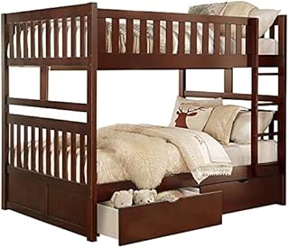 Pemberly Row Transitional Wood Full Over Full Bunk Bed with Boxes in Dark Cherry